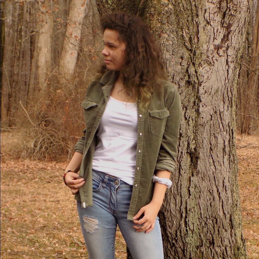 Army Green Denim Button Up Jacket